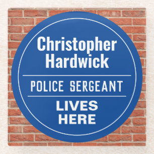 Fun Police Sergeant Wall Plaque Style Glass Coaster
