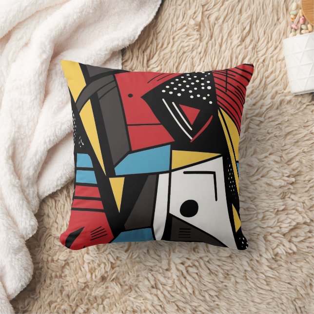 Fun Polka Dot Geometric Cubist Abstract Throw Pillow (Blanket)