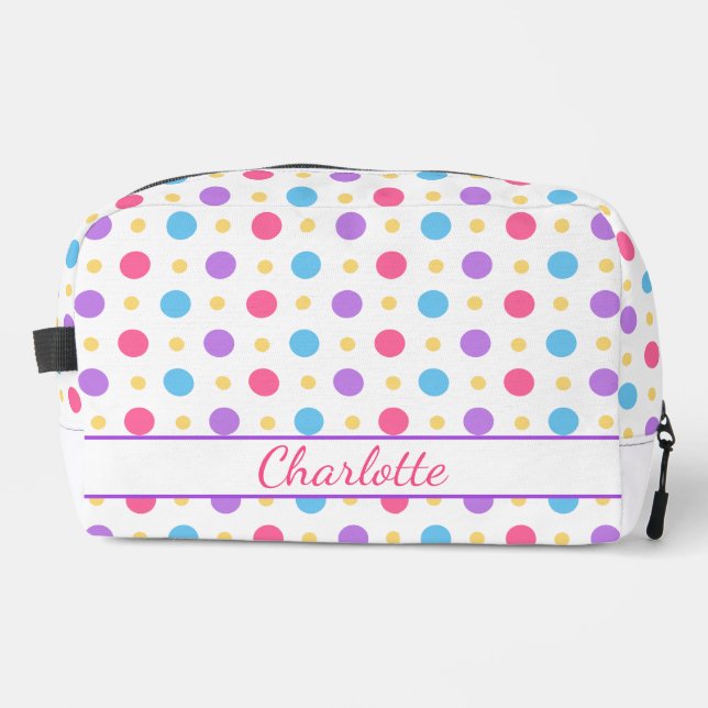 Fun Polka Dot Pink Purple Blue  Dopp Kit (Front)
