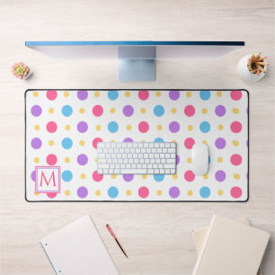 Fun Polka Dot Pink Purple Blue Monogram Desk Mat