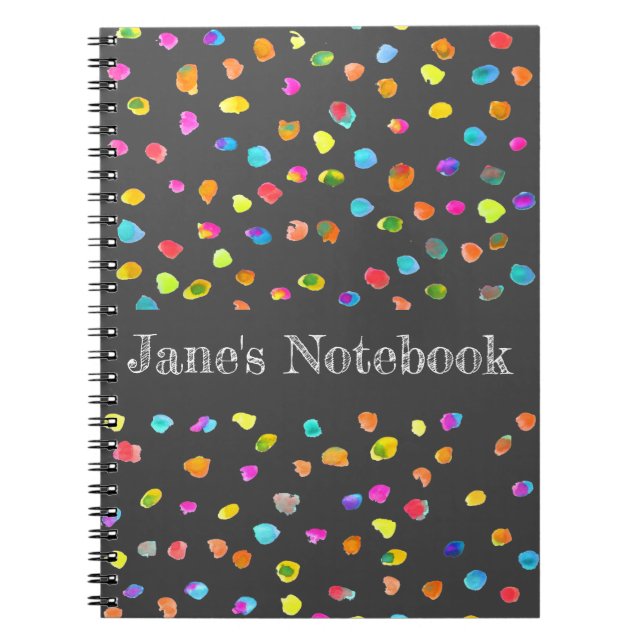 Fun polka dot rainbow boho watercolor art notebook (Front)