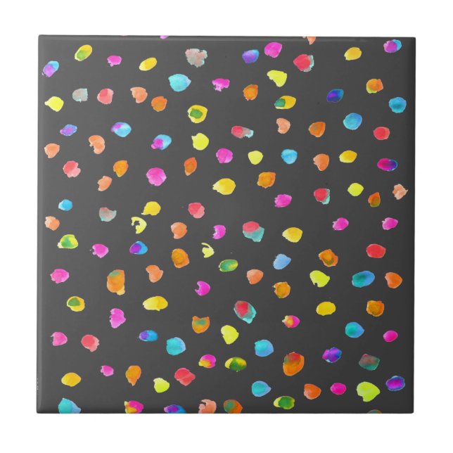 Fun polka dot rainbow boho watercolor art tile (Front)