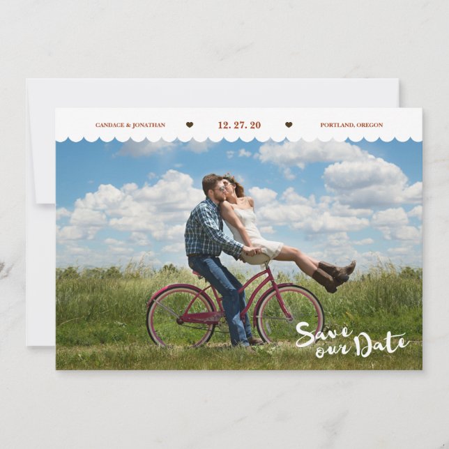 Fun Polka Dots Brush Script Photo Save the Date (Front)