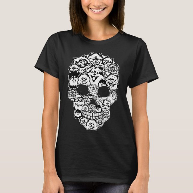 Fun Pomeranian Skull Dog Skeleton Halloween  T-Shirt (Front)
