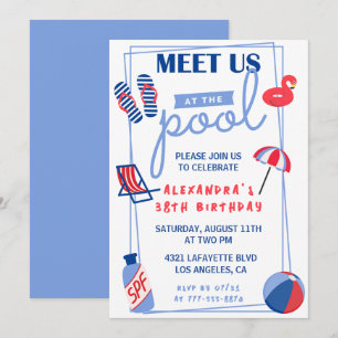 Fun Pool Party 38th birthday invitations  Summer