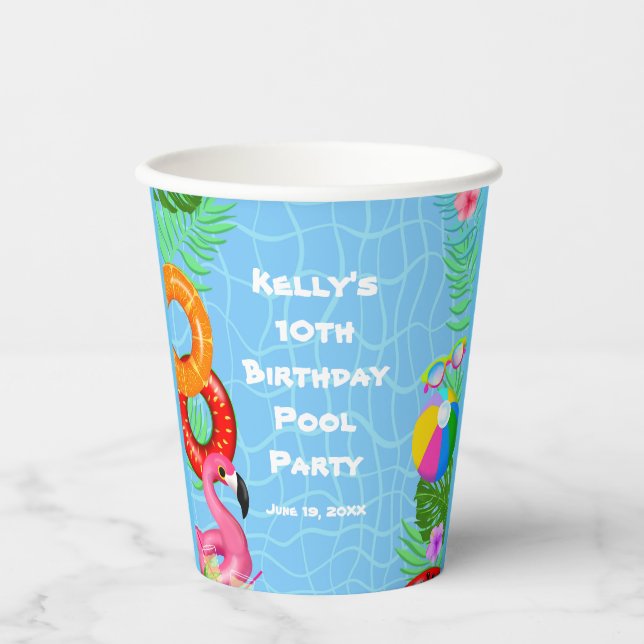 Fun Pool Party Swimming Birthday Paper Cups (Front)