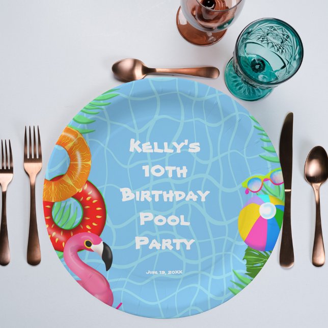 Fun Pool Party Swimming Birthday Paper Plate (Make a splash with these vibrant paper plates for your pool party extravaganza!)