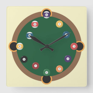 Fun Pool Table Square Wall Clock