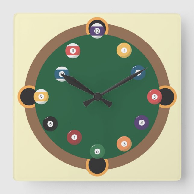 Fun Pool Table Square Wall Clock (Front)