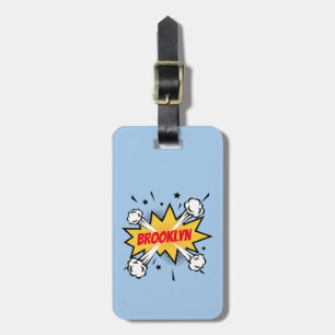Fun pop art comic book style callout logo luggage tag