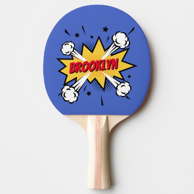 Fun pop art comic book style callout logo ping pong paddle (Front)
