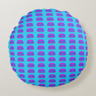 Fun Popcorn Anime Futuristic Space Cyber Mall Blue Round Pillow
