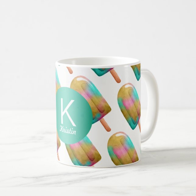 Fun Popsicle Pattern with Monogram Coffee Mug (Front Right)