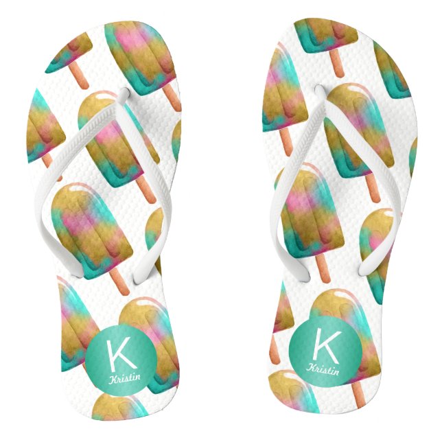 Fun Popsicle Pattern with Your Monogram Flip Flops (Footbed)