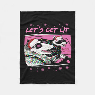 Fun Possum Raccoon Lets Get Trash Street Pink Chri Fleece Blanket