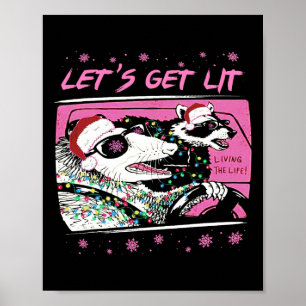 Fun Possum Raccoon Lets Get Trash Street Pink Chri Poster