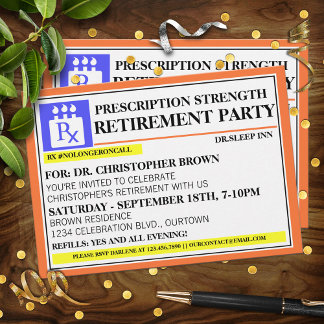 Fun Prescription Label Retirement Invitations