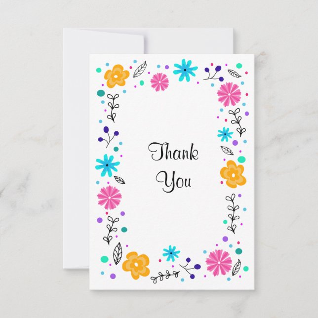 Fun Pretty Floral Botanical Flat Thank You Card (Front)