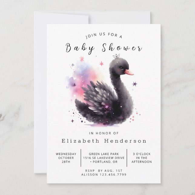 Fun Printable Swan Baby Shower Invitation (Front)