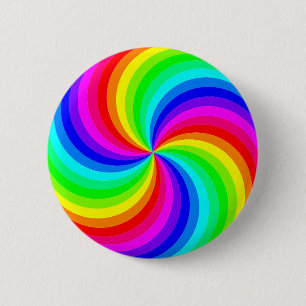 Fun psychedelic bright rainbow swirl pinwheel 2 inch round button
