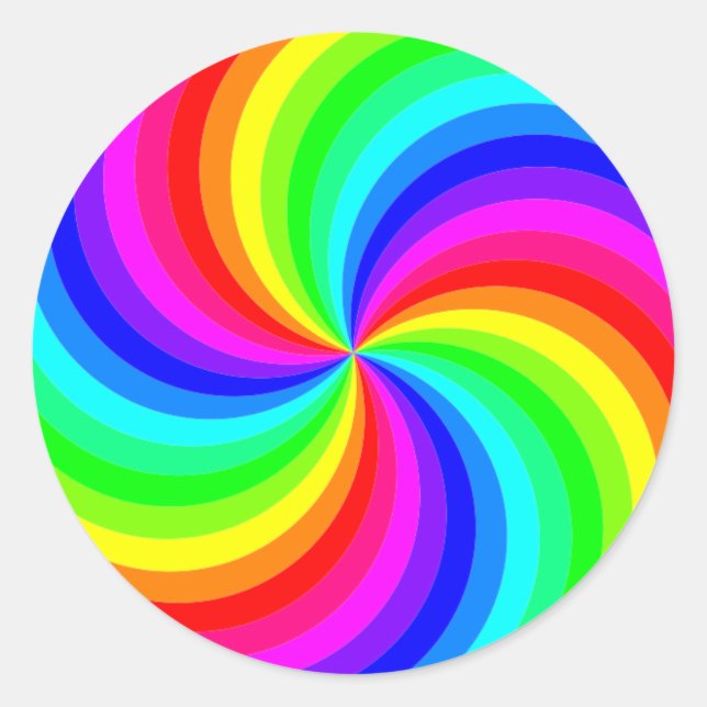 Fun psychedelic bright rainbow swirl pinwheel classic round sticker (Front)