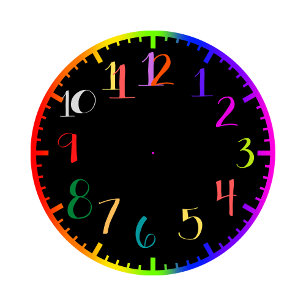 Fun psychedelic clock with colourful numbers