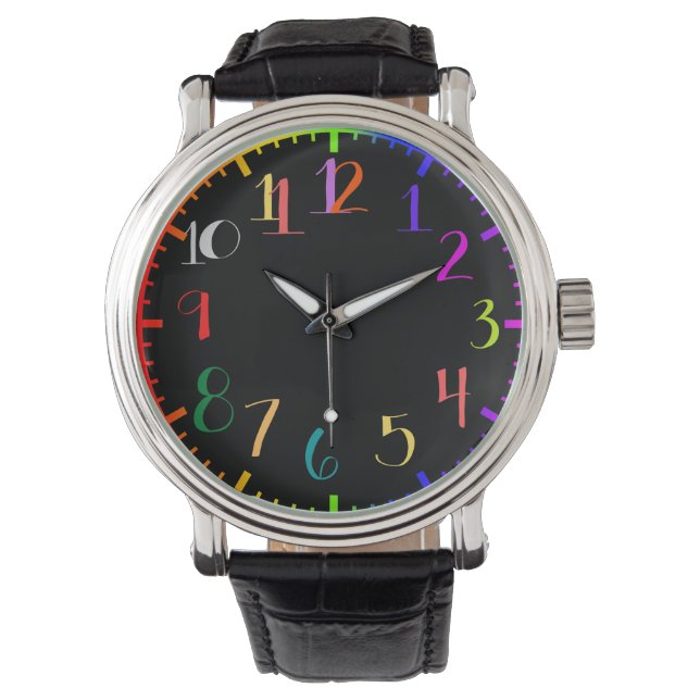 Fun psychedelic look watch with colorful numbers (Front)