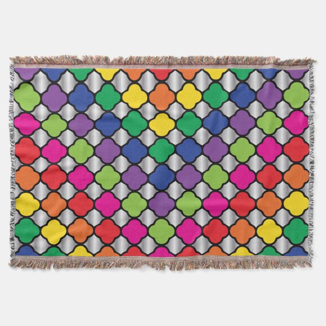 Fun Psychedelic Quatrefoil Print Pattern Throw Blanket (Front)