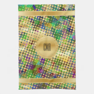 Fun Psychedelic with a Splatter of Gold Dots Kitchen Towel