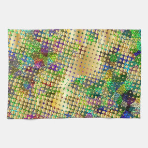 Fun Psychedelic with a Splatter of Gold Dots Kitchen Towel
