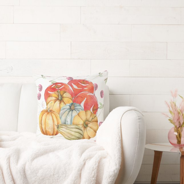 Fun Pumpkin and Apples Fall Season  Throw Pillow (Couch)