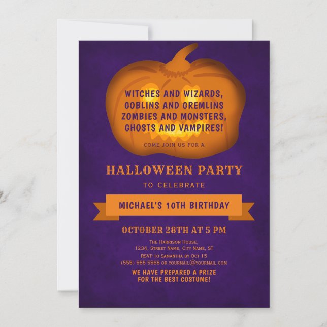 Fun Pumpkin Jack O Lantern Birthday Halloween Invitation (Front)