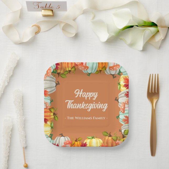 Fun Pumpkin Thanksgiving Dinner Paper Plates (Wedding)