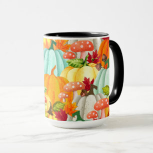Fun Pumpkins Mushrooms And Fall Leaves Mug