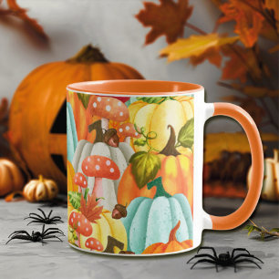 Fun Pumpkins Mushrooms And Fall Leaves Mug