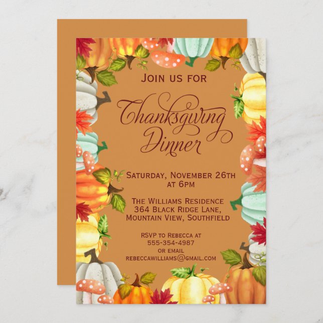 Fun Pumpkins Thanksgiving Dinner Invitation (Front/Back)
