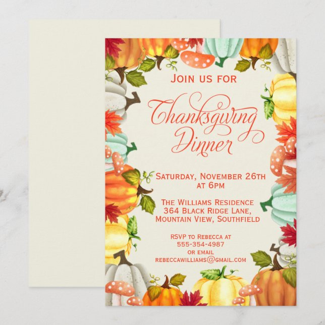 Fun Pumpkins Thanksgiving Dinner Invitation (Front/Back)