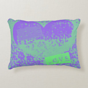 Fun Purple and Mint Retro Heart Design Accent Pillow