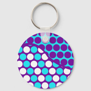 Fun Purple and Teal Polka Dot Wave Pattern Keychain