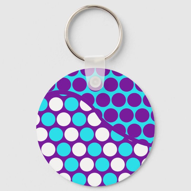 Fun Purple and Teal Polka Dot Wave Pattern Keychain (Front)