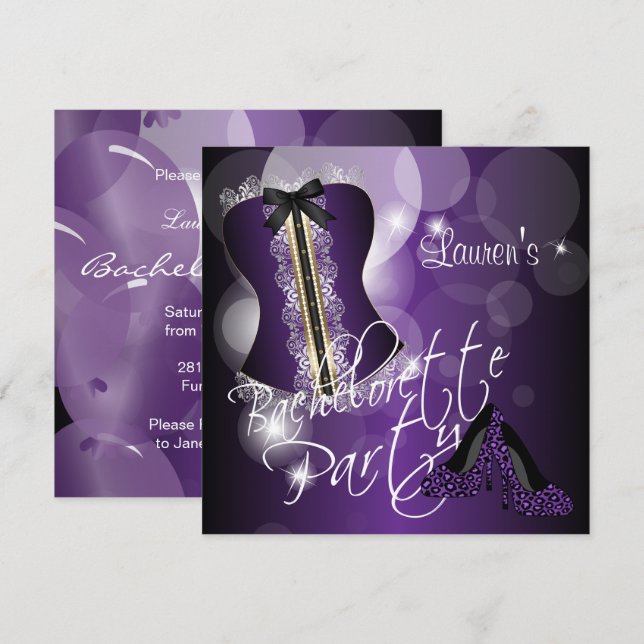 Fun Purple Bachelorette Party Invitation (Front/Back)