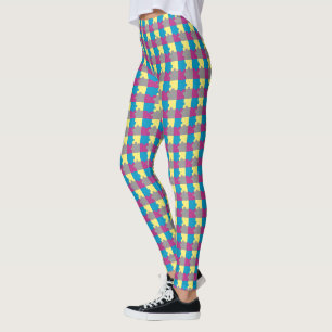 FUN Purple Blue Yellow Grey Puzzle Pattern   Leggings