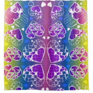 Fun Purple, blue, yellow Whimsical Hearts pattern
