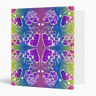 Fun Purple, blue, yellow Whimsical Hearts pattern Binder