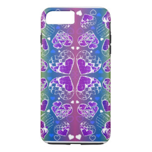 Fun Purple, blue, yellow Whimsical Hearts pattern Case-Mate iPhone Case