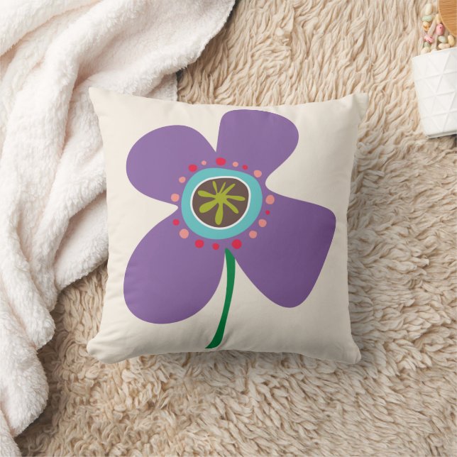 Fun Purple Daisy Pop Cute Summer Flowers Pattern Throw Pillow (Blanket)