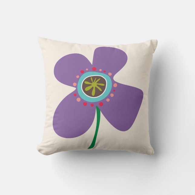 Fun Purple Daisy Pop Cute Summer Flowers Pattern Throw Pillow (Front)