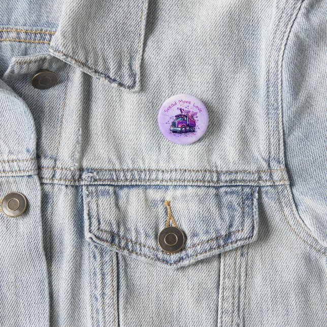 Fun Purple Dump Truck Spreading Love  1 Inch Round Button (In Situ)
