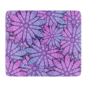 Fun Purple Flowers Glass Cutting Board