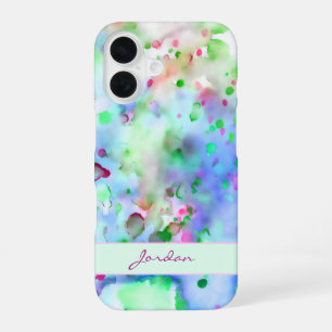 Fun Purple & Green Watercolor Paint Splatters iPhone 16 Case